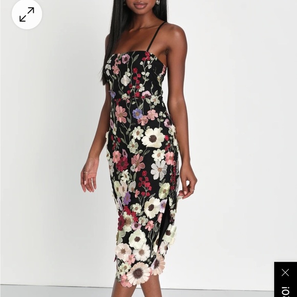 Lulus floral dress. Never worn! Strappy black floral dress - Picture 2 of 6